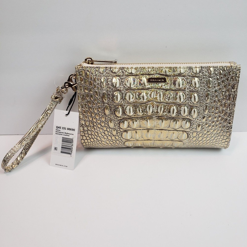 Brahmin Daisy Leather Wristlet Hologram Melbourne Genuine Leather Purse HTF Bag - Picture 2 of 16
